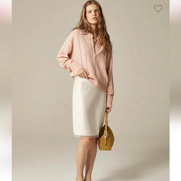 New J Crew Cashmere pointelle sweater-polo CK760 $288 Retail Size M - Picture 2 of 7